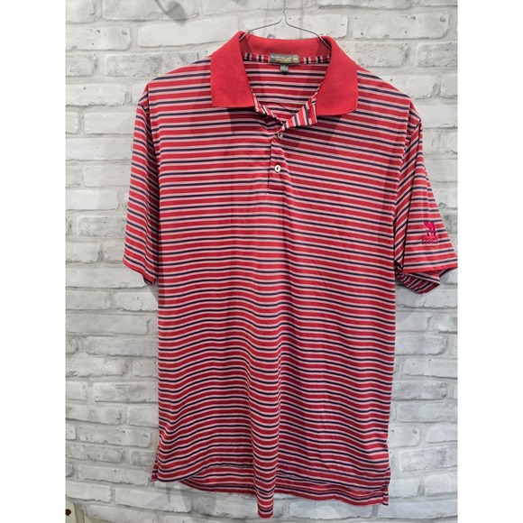 Peter Millar Summer Comfort Performance Golf Polo Shirt Mens L Red Blue Striped - Picture 12 of 13